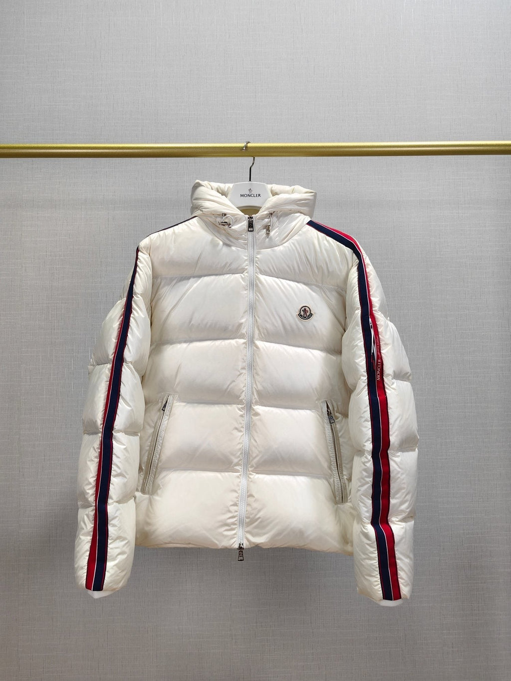 Moncler Men's Hooded Striped-Sleeve Puffer Coat — hero