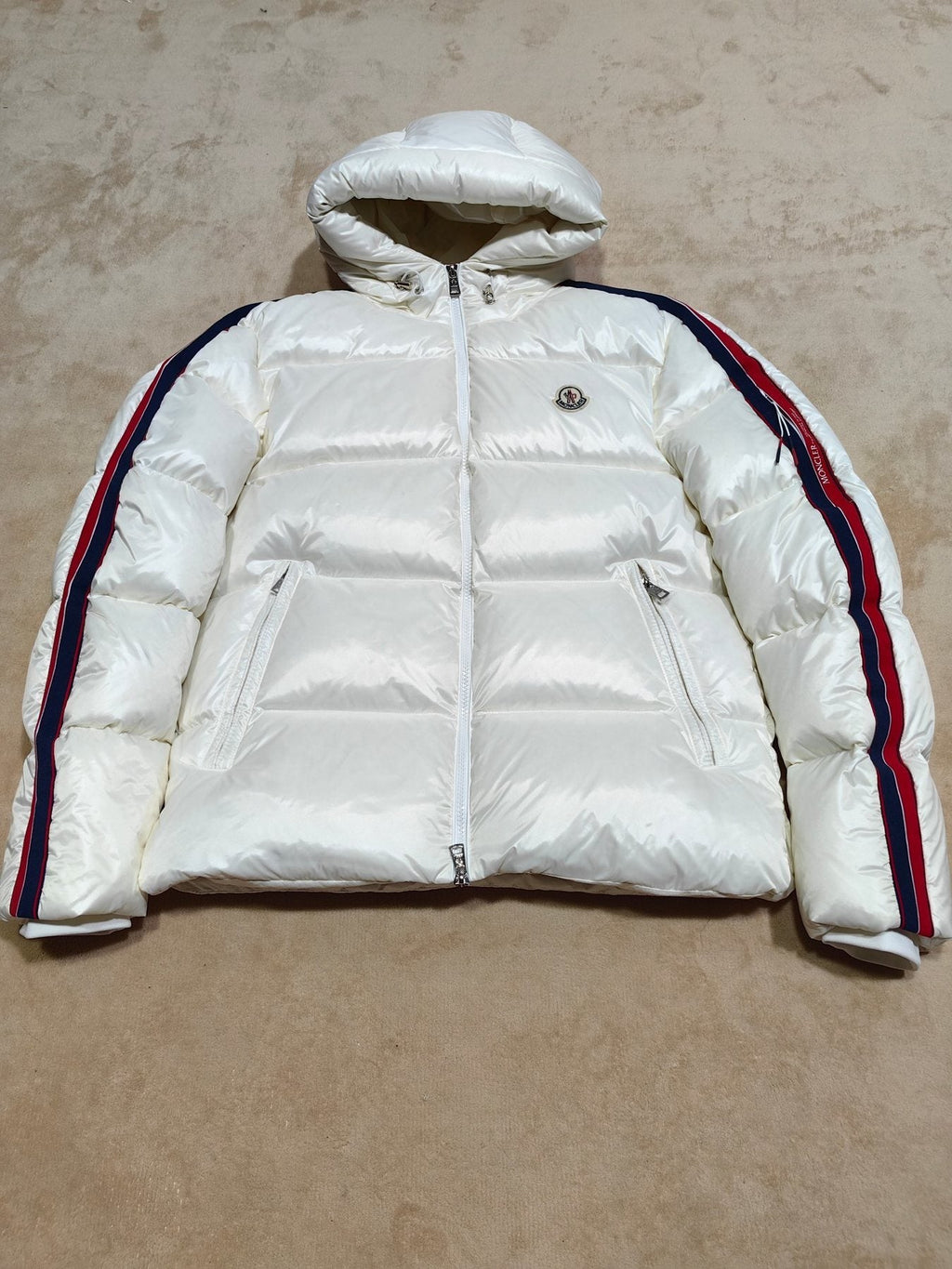 Moncler Men's Hooded Striped-Sleeve Puffer Coat — front