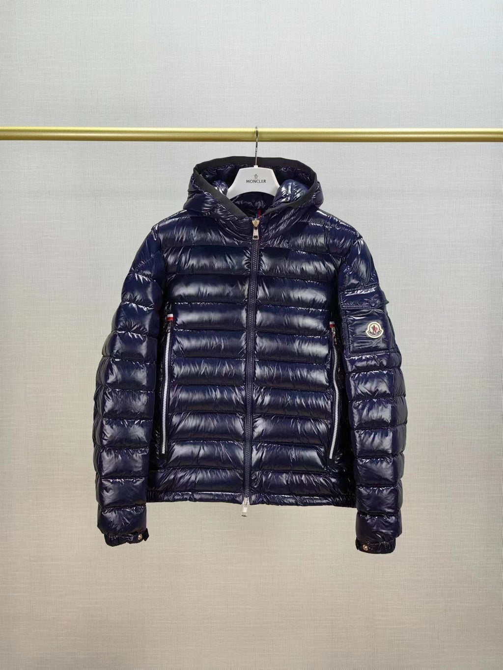 Moncler Hooded Glossy Short Down Coat — hero