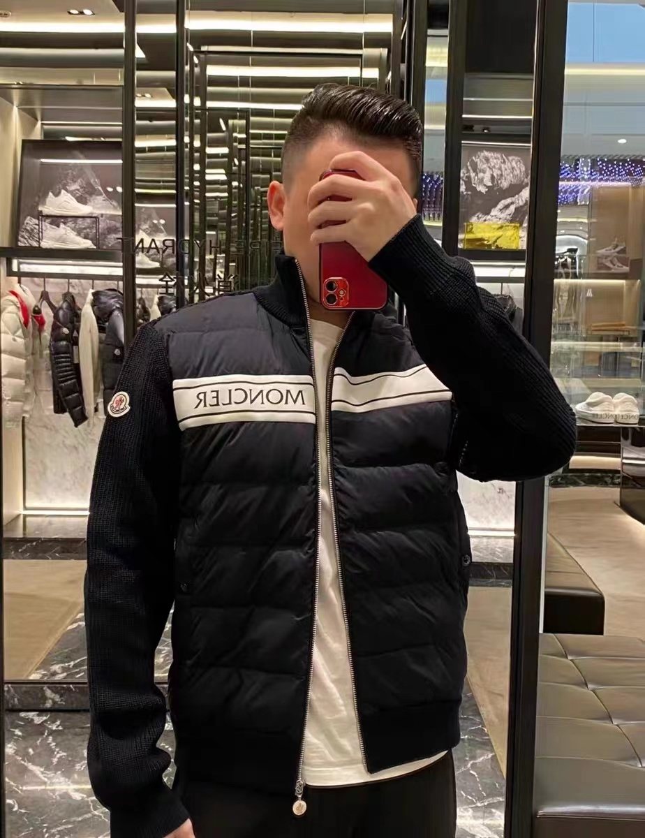Moncler Quilted Knit-Sleeve Down Jacket — context