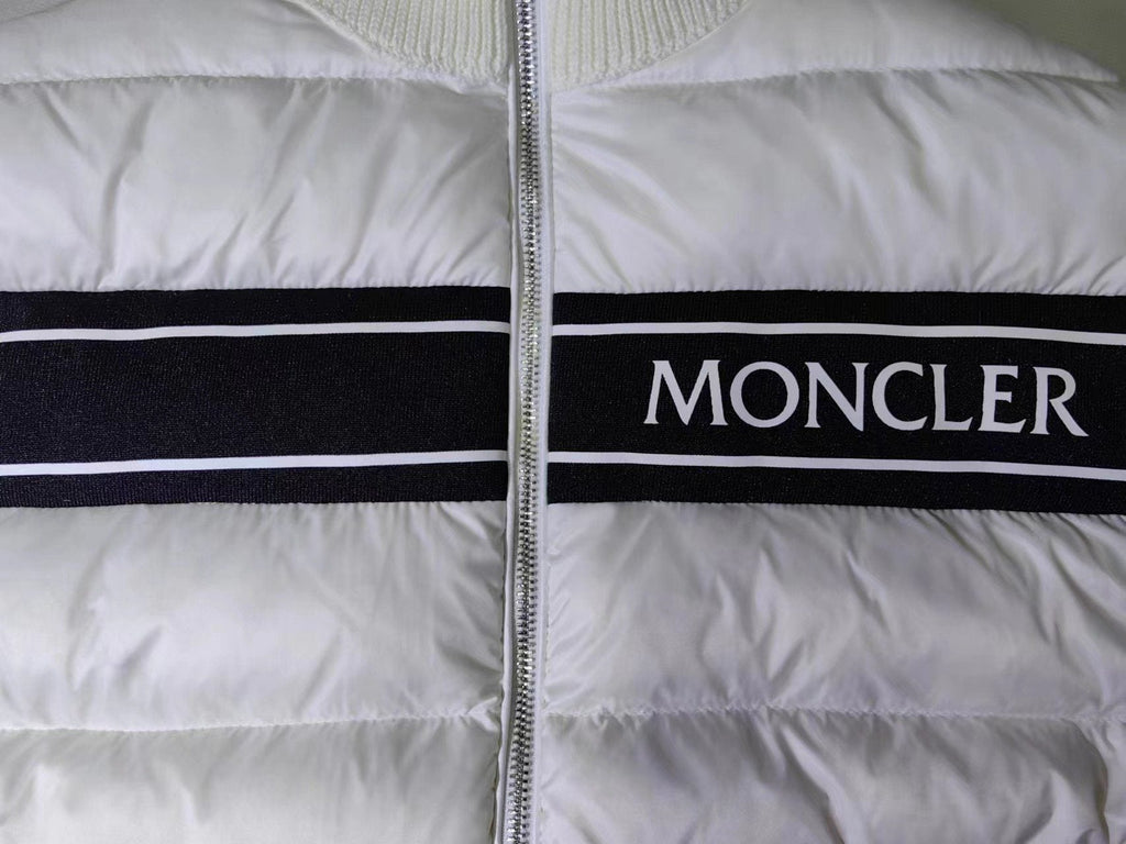 Moncler Quilted Knit-Sleeve Down Jacket — detail