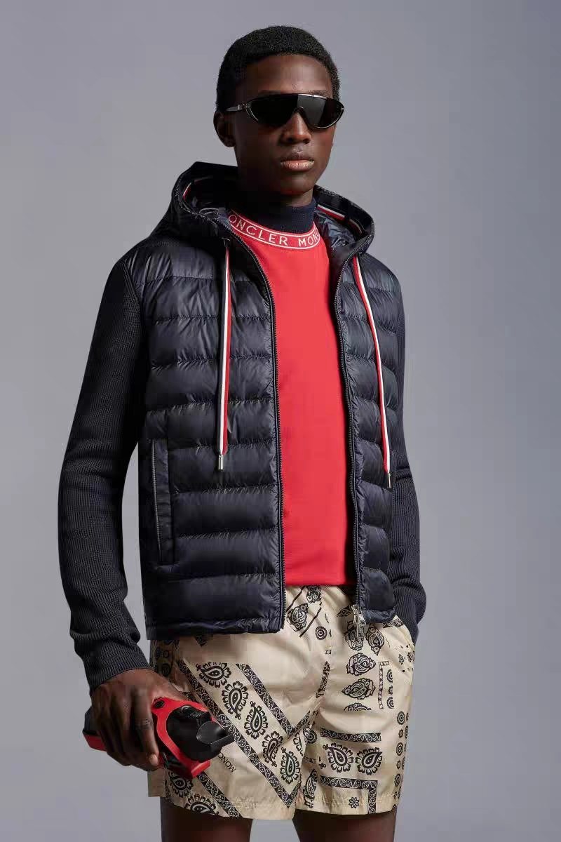 Moncler Quilted Knit-Sleeve Hooded Jacket — context