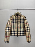 Burberry Beige and Navy Check Short Puffer Jacket — hero