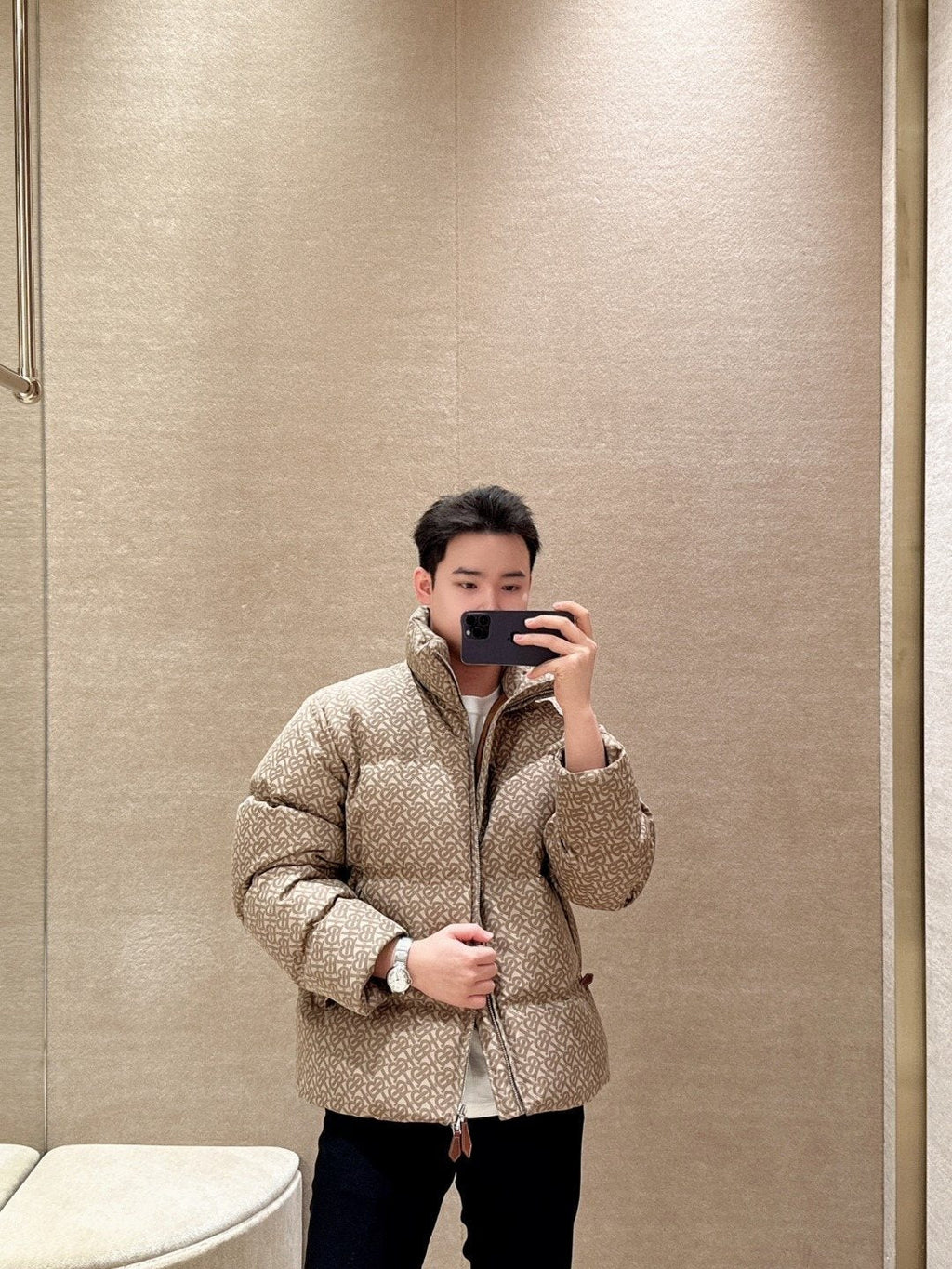 Burberry Brown TB Monogram Puffer Jacket — side