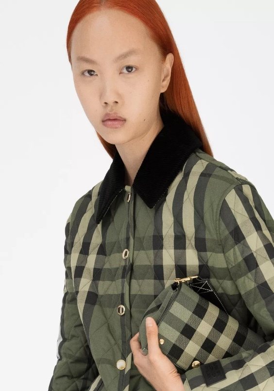 Burberry Green Check Quilted Jacket — detail