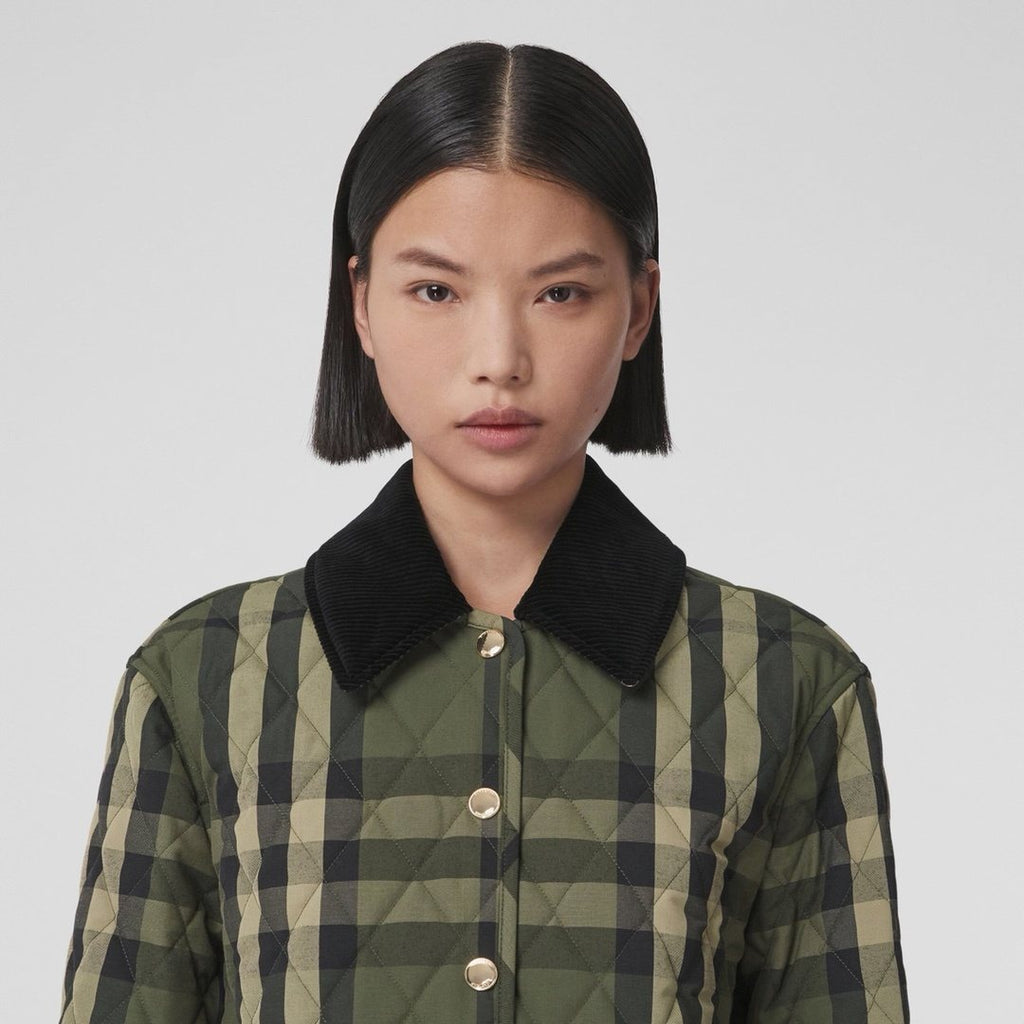 Burberry Green Check Quilted Jacket — detail