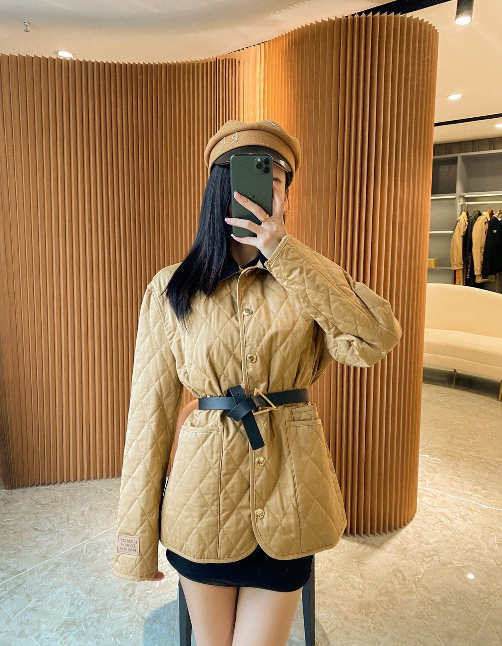 Burberry Diamond-Quilted Snap-Front Jacket — detail