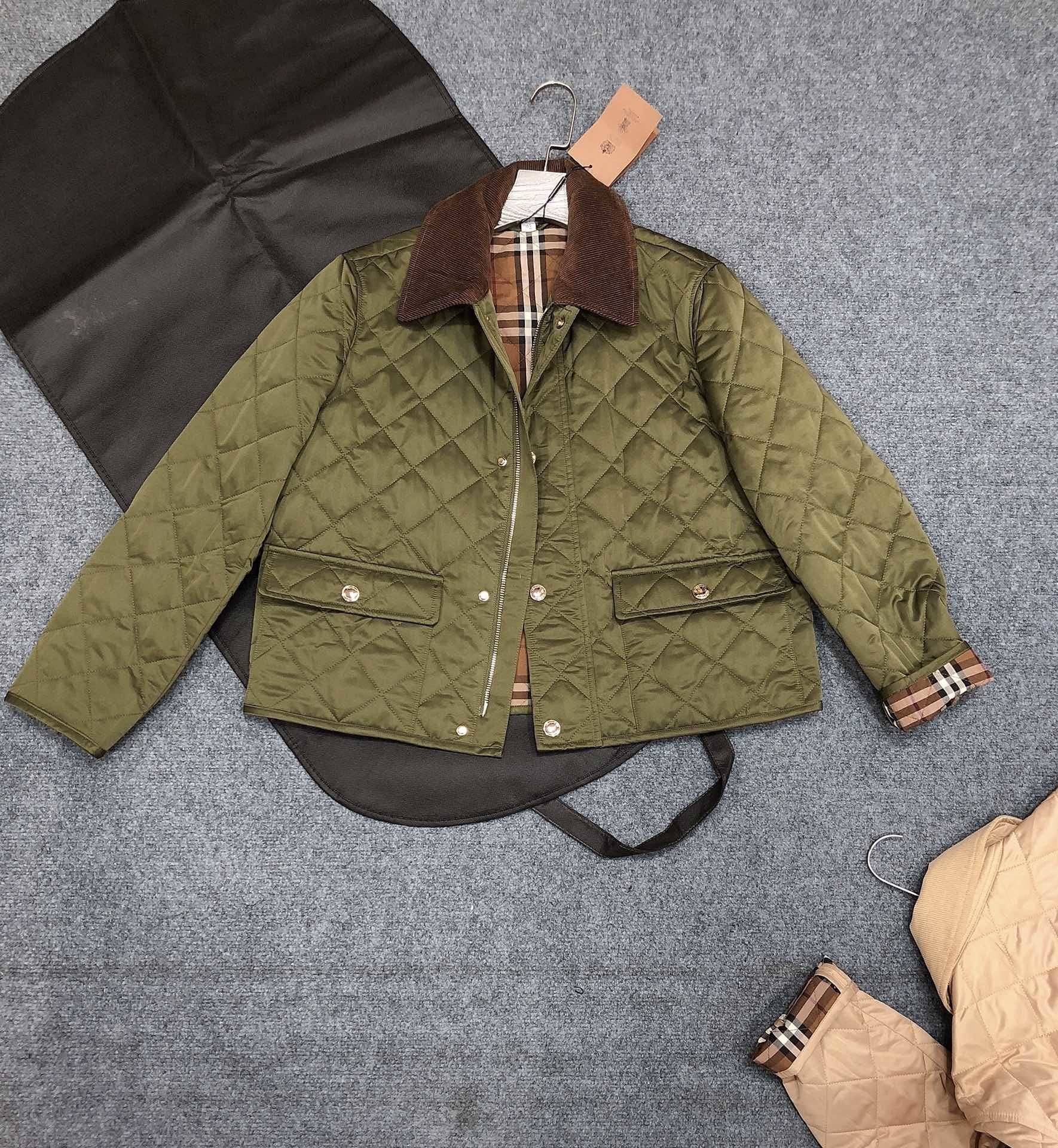 Burberry Corduroy-Collar Diamond-Quilted Jacket — hero
