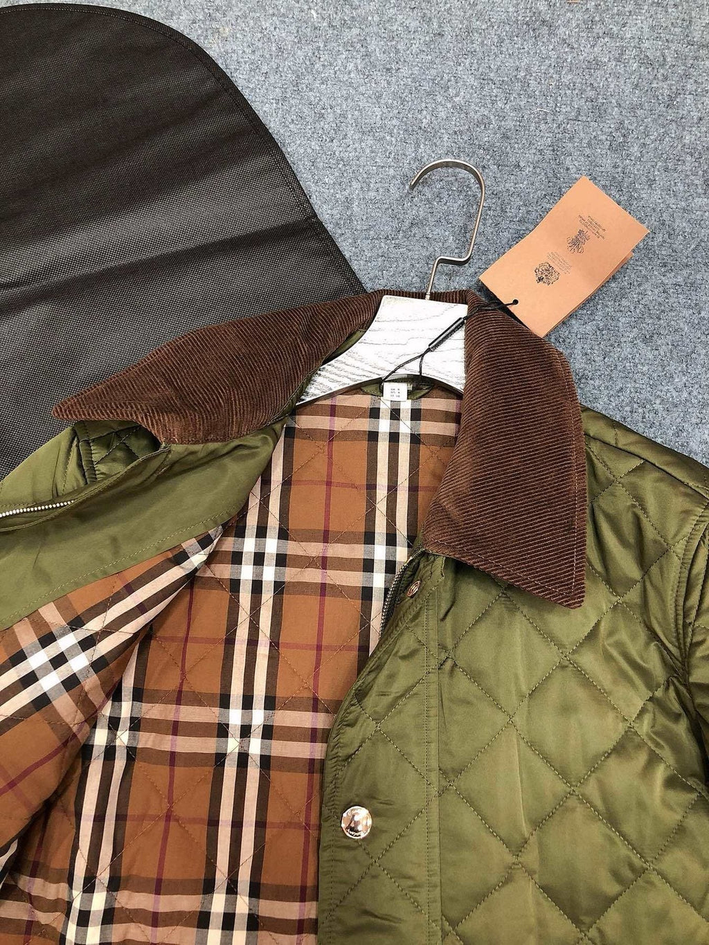 Burberry Corduroy-Collar Diamond-Quilted Jacket — detail