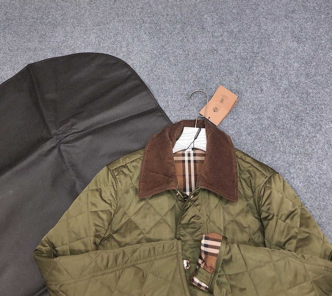 Burberry Corduroy-Collar Diamond-Quilted Jacket — detail