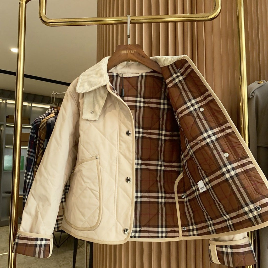 Burberry Reversible Diamond-Quilted Corduroy-Collar Jacket — detail