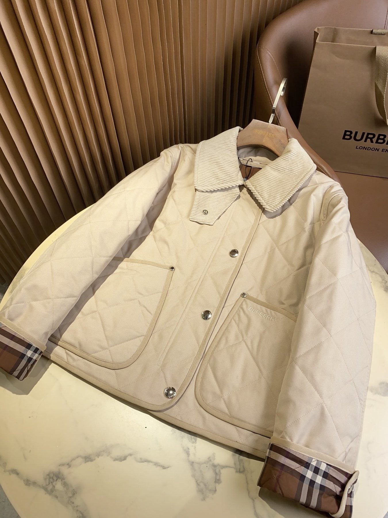 Burberry Reversible Diamond-Quilted Corduroy-Collar Jacket — front