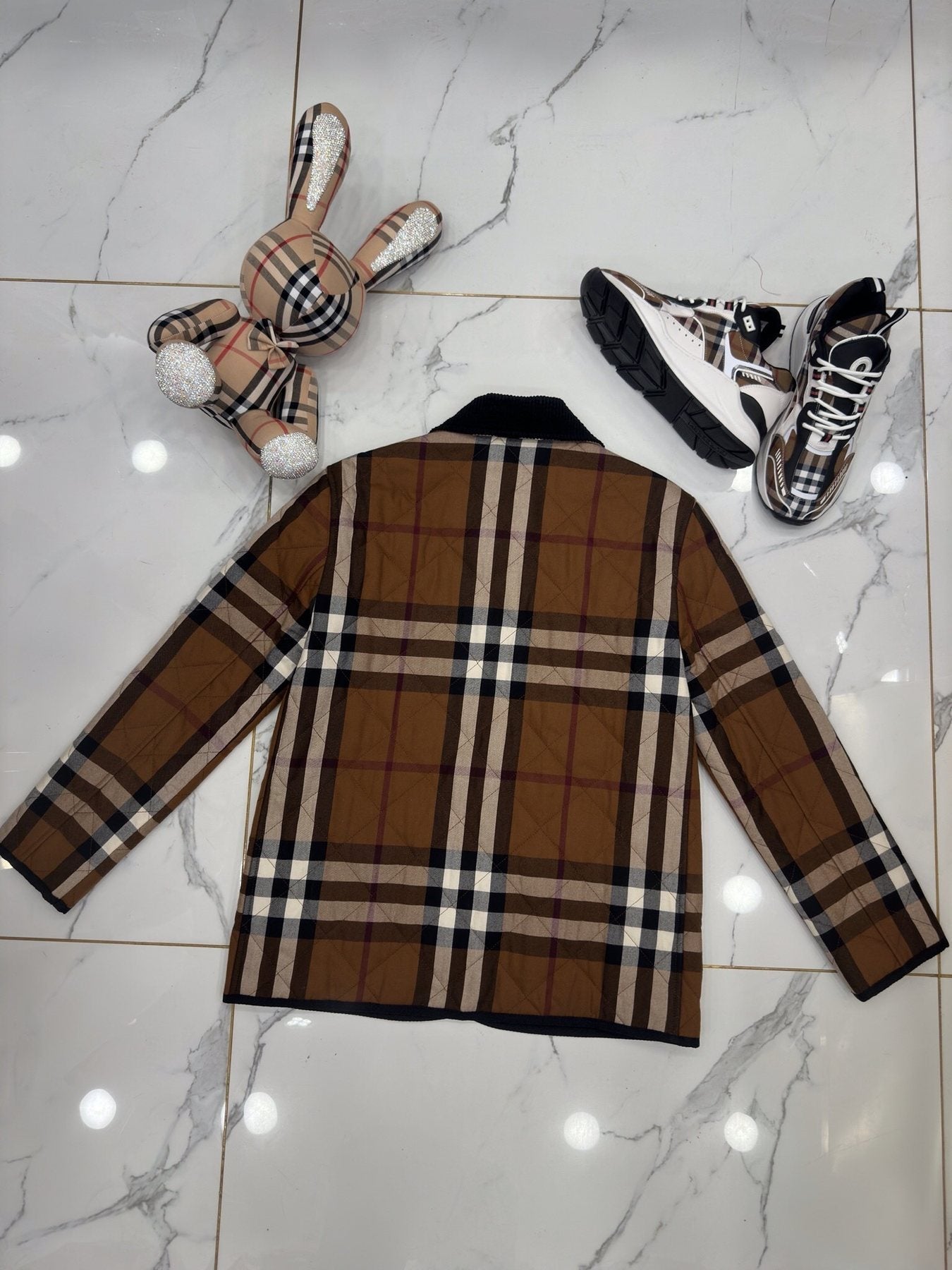 Burberry Brown Check Quilted Jacket — context