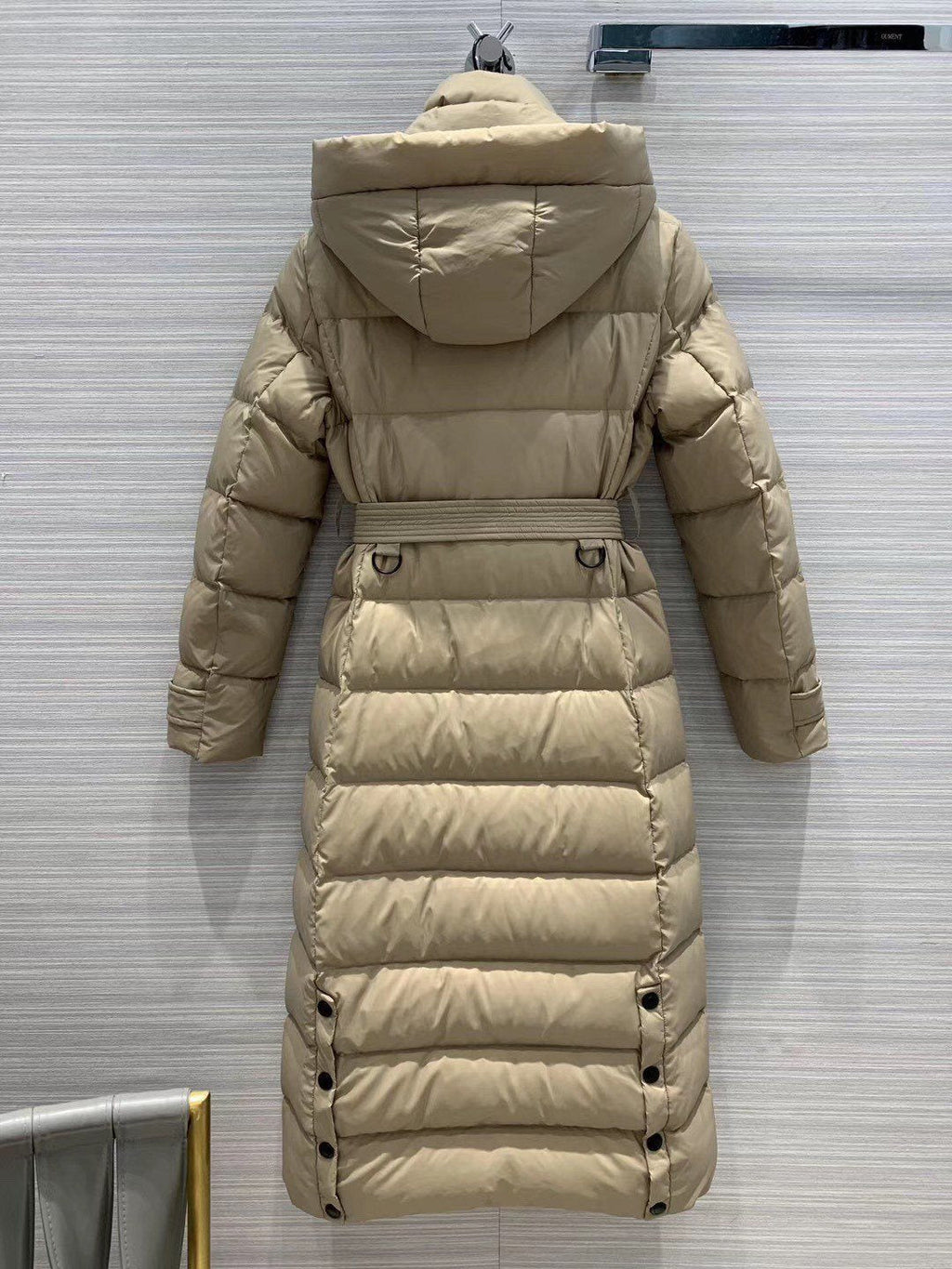 Burberry Belted Hooded Long Down Jacket — back