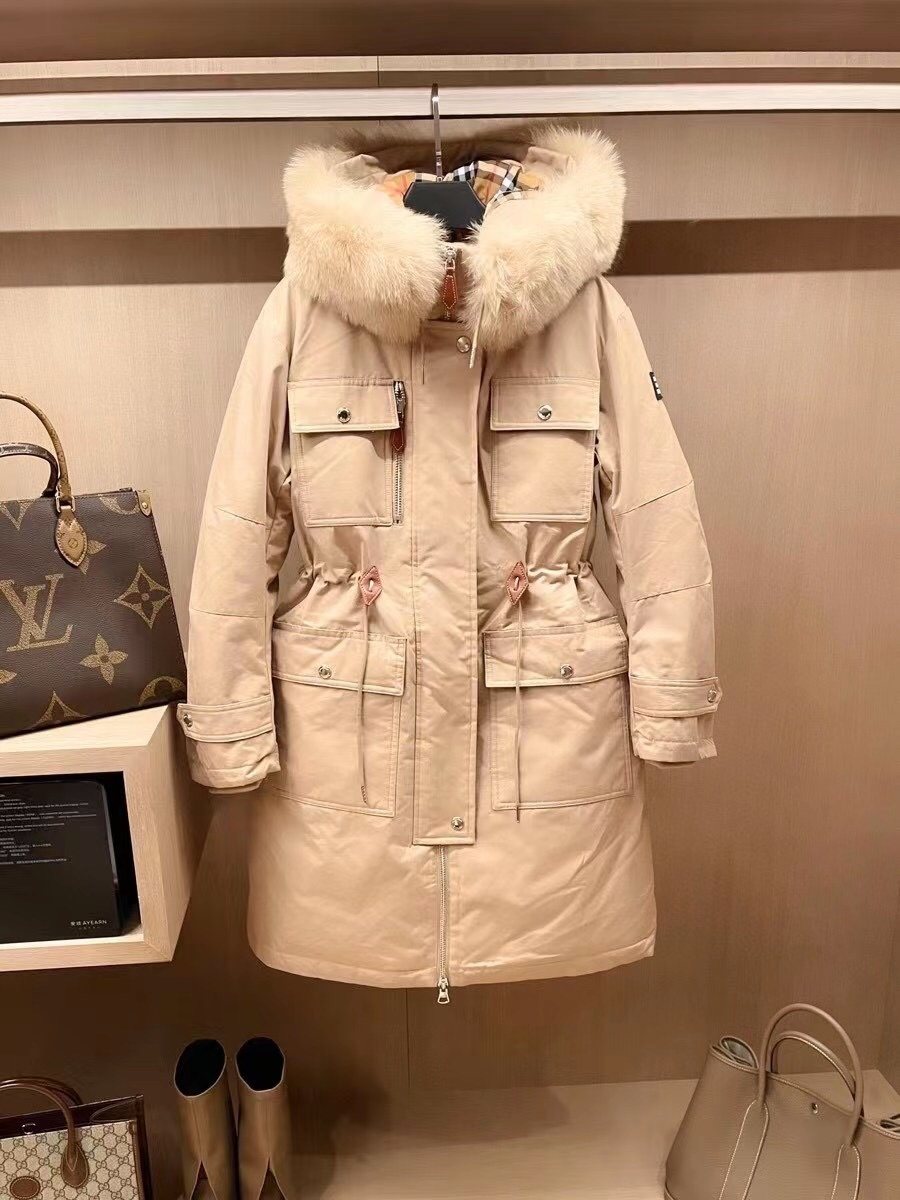 Burberry Removable Fur-Trim Hood Long Down Jacket — hero