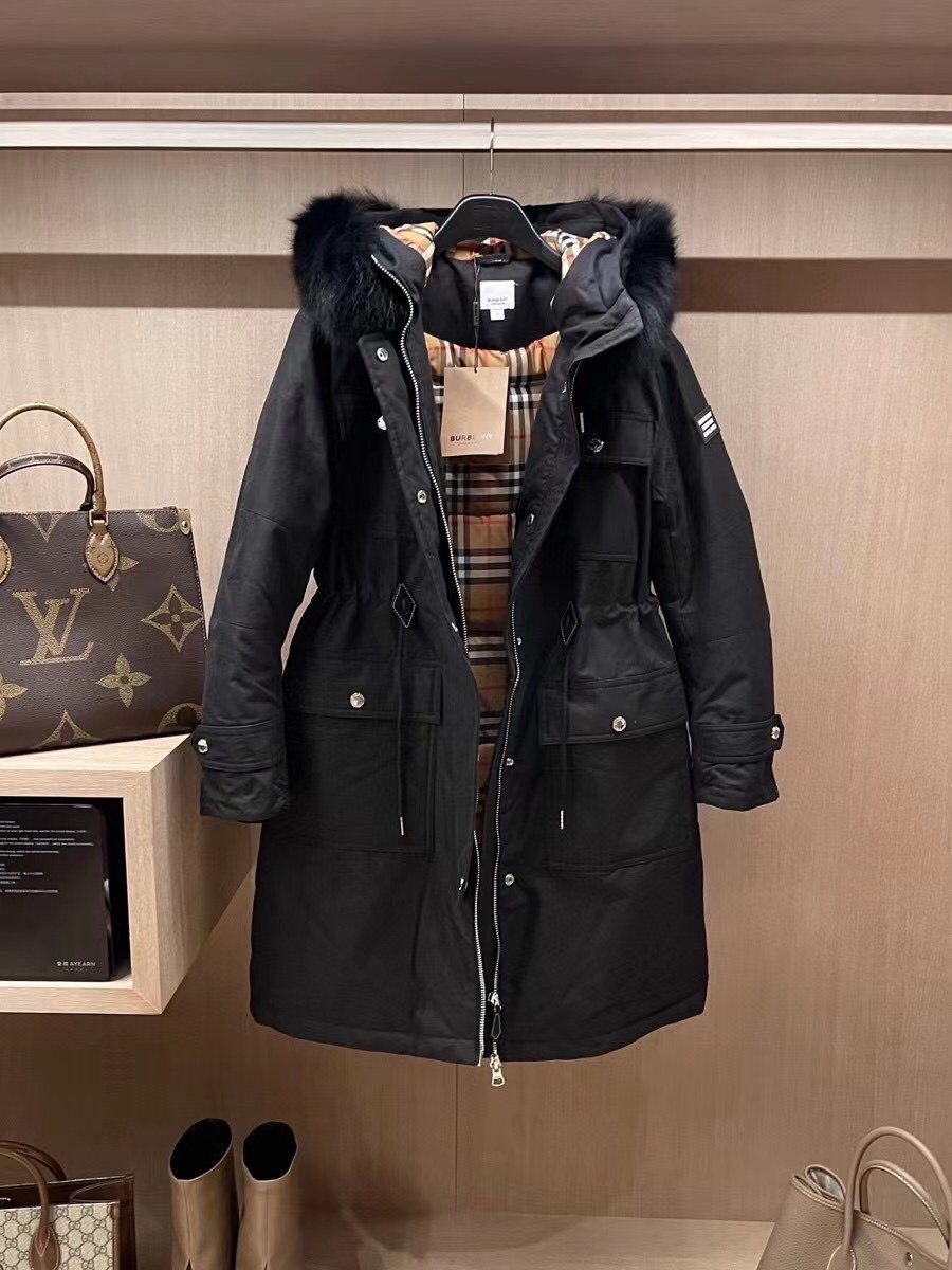 Burberry Removable Fur-Trim Hood Long Down Jacket — front