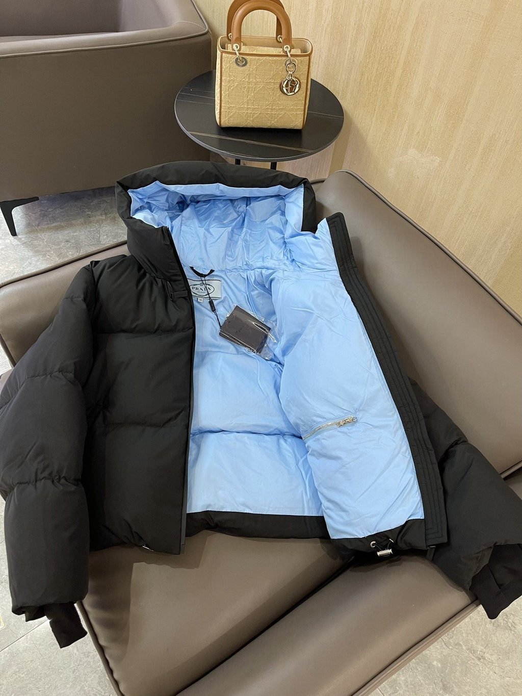 Prada Hooded Short Down Jacket — detail