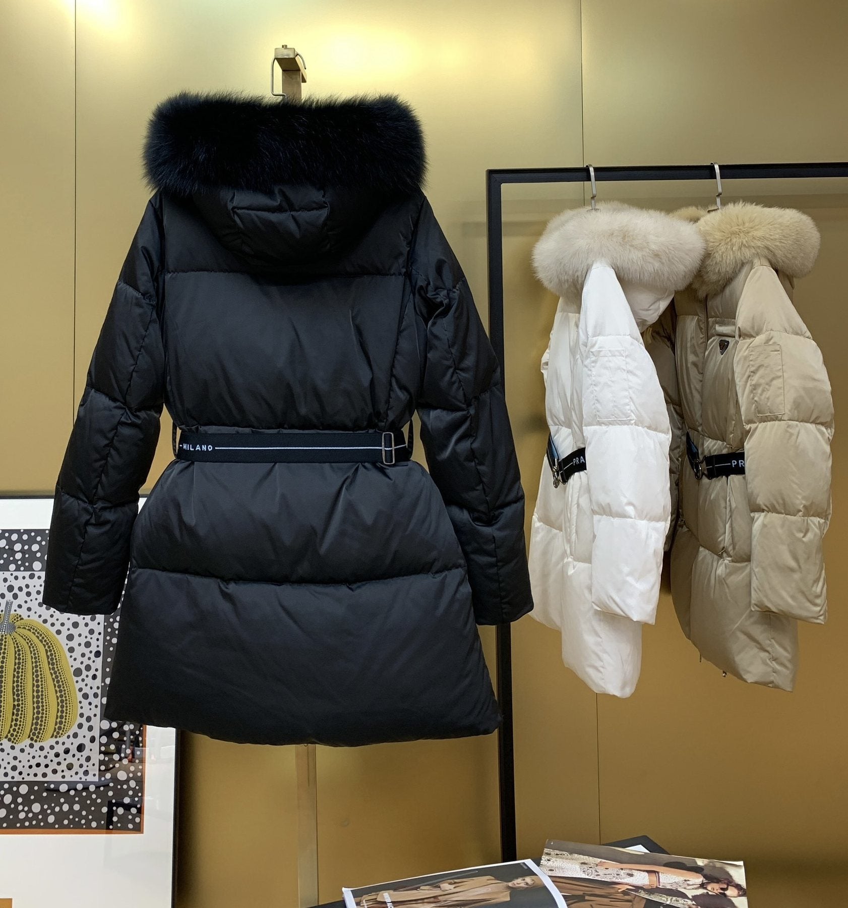 Prada Long Belted Puffer Jacket — back