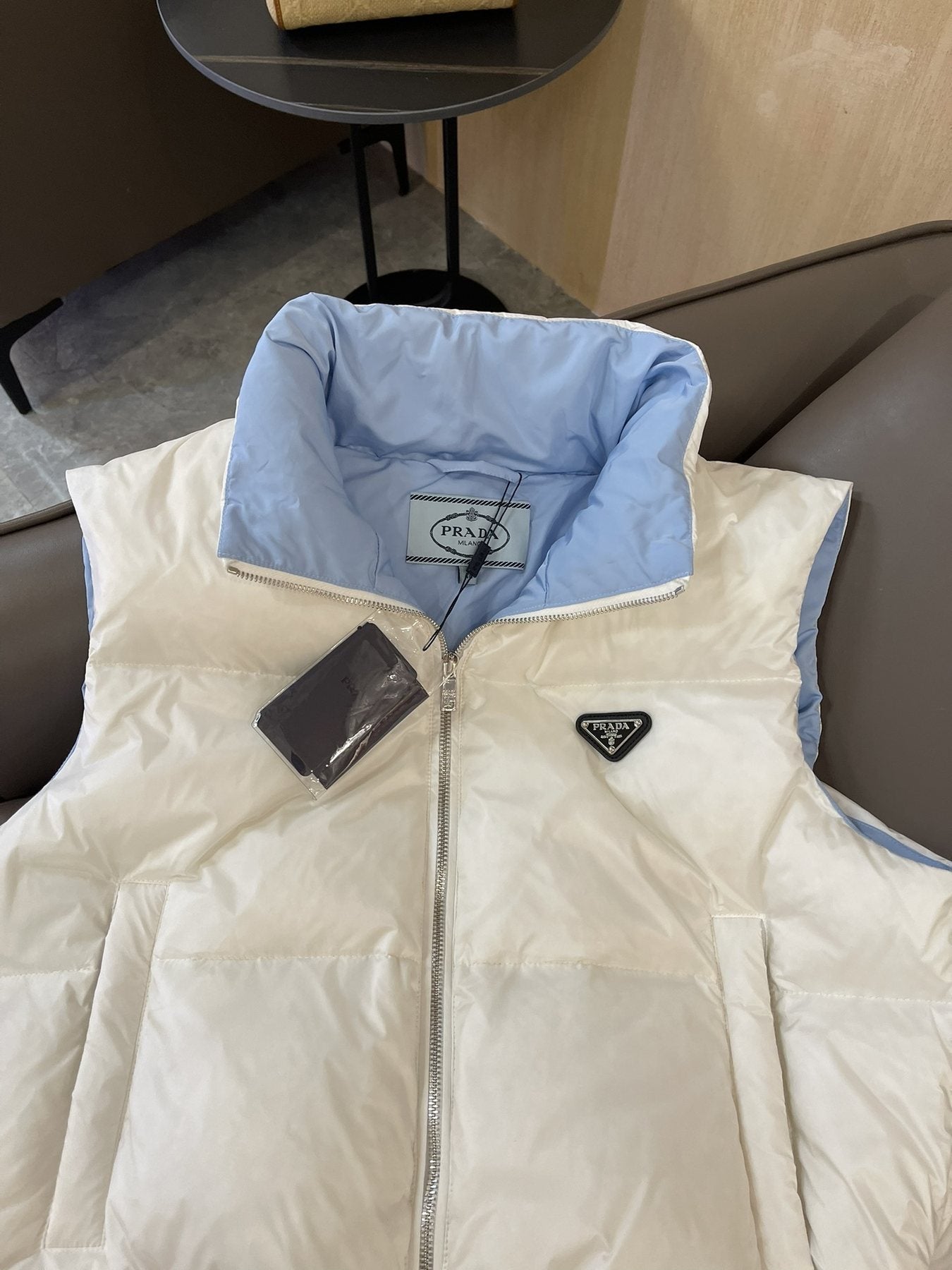 Prada Reversible Quilted Zip Vest — detail