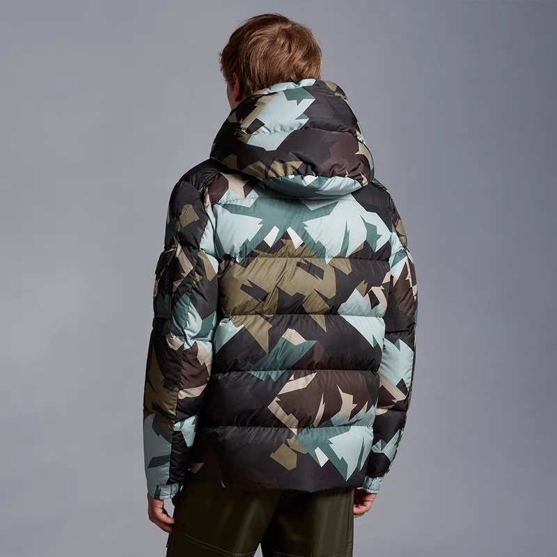 Moncler Geometric Camouflage Hooded Puffer Coat — context