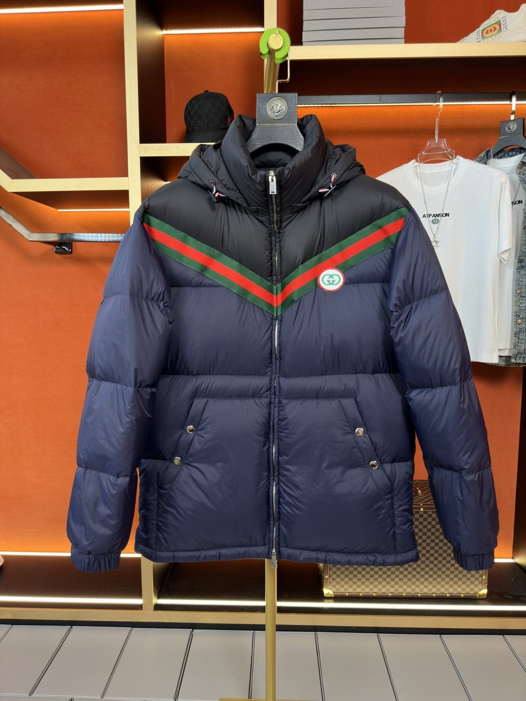 GUCCI Hooded Web Stripe Puffer Jacket — hero