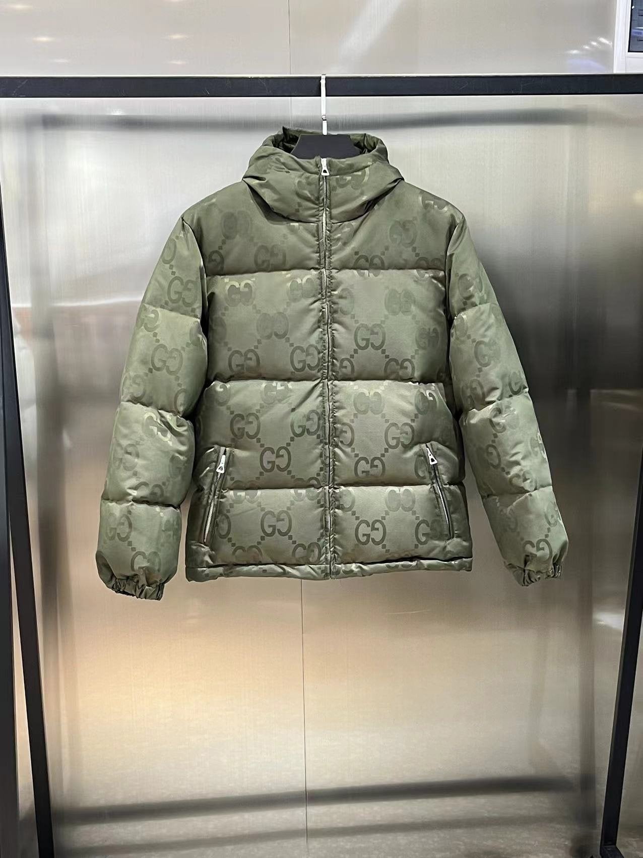GUCCI Hooded Tonal Monogram Puffer Jacket — front