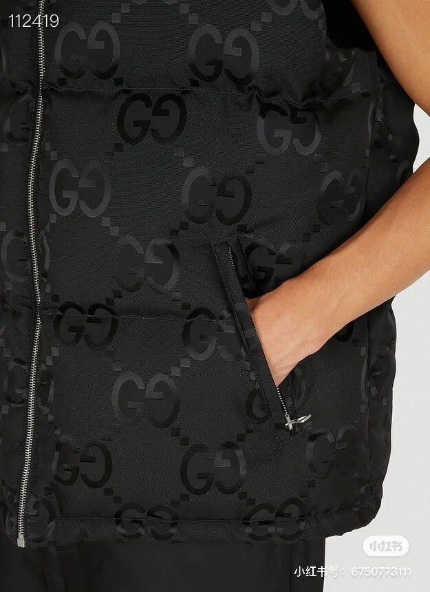 Gucci Black Tonal Monogram Down Vest — detail
