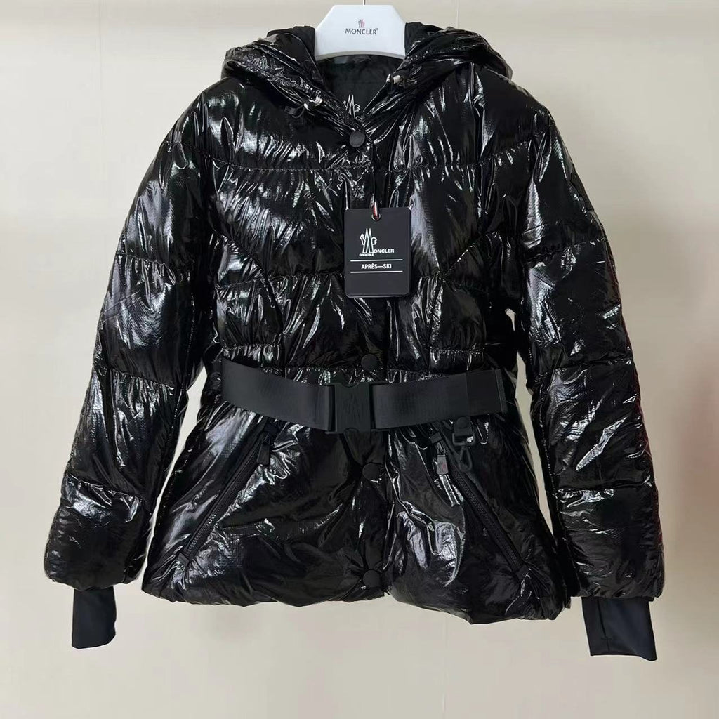 Moncler Glossy Belted Puffer Coat — hero