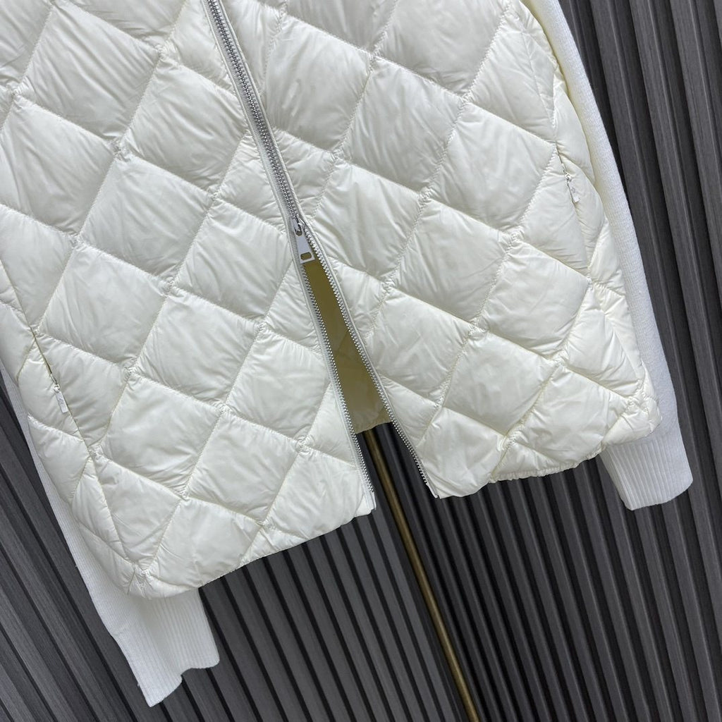 Moncler Diamond-Quilted Knit Sleeve Down Coat — detail