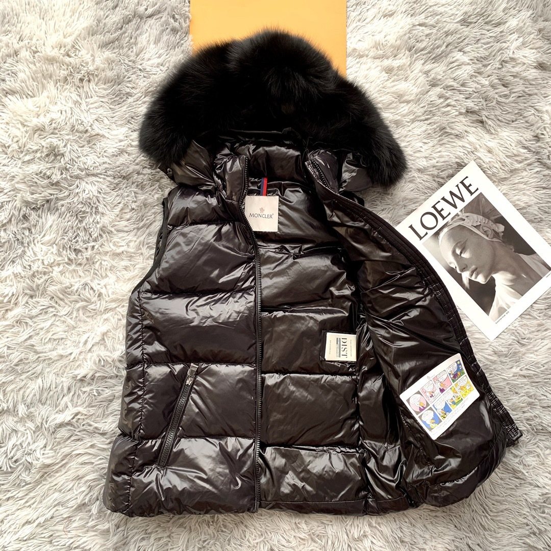 Moncler Fur-Trimmed Hooded Down Vest — neck_label