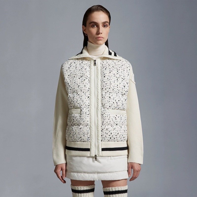 Moncler Ivory Speckled Zip-Front Coat — front
