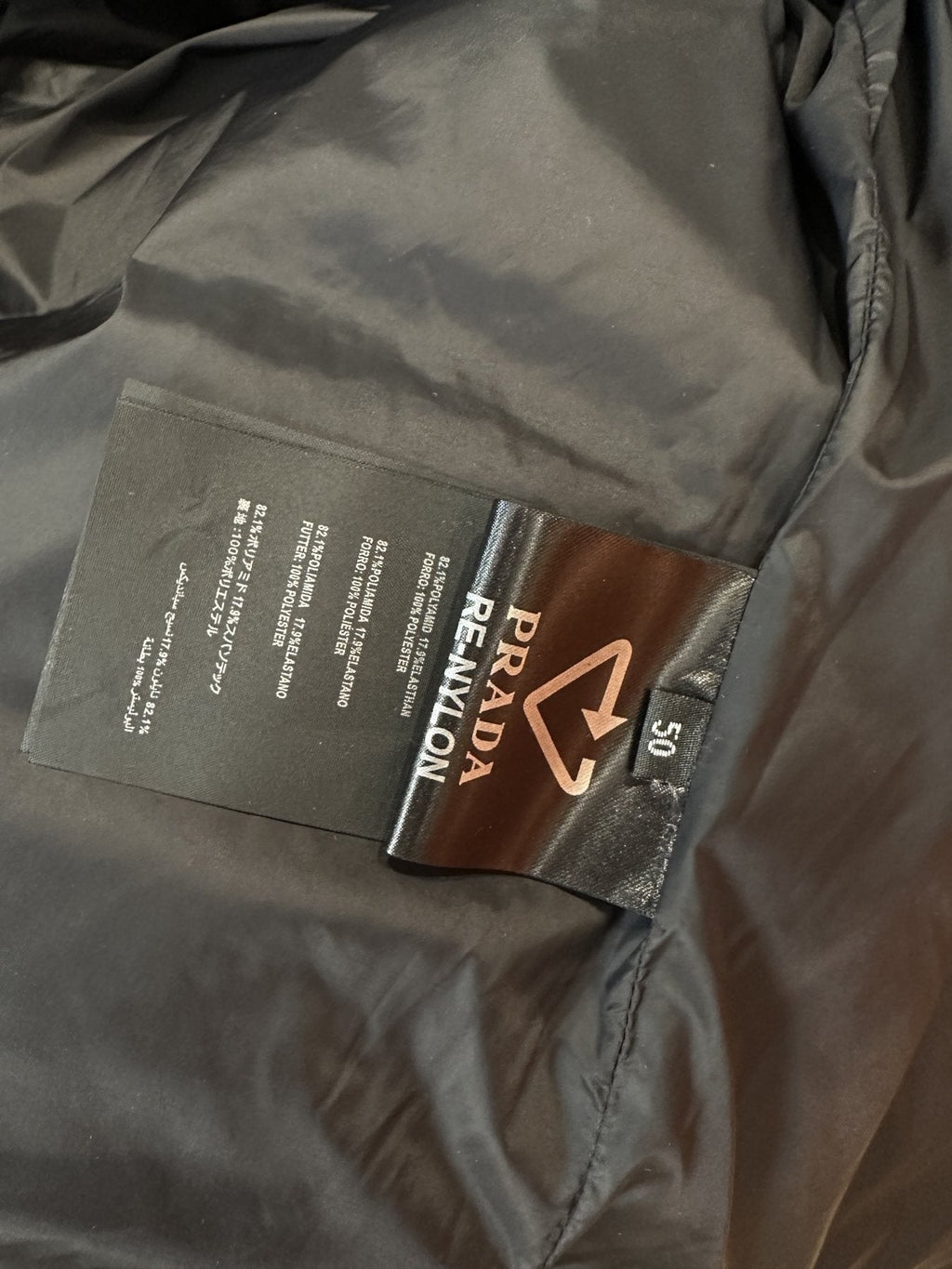 Prada Hooded Triangle-Badge Puffer Jacket — neck_label