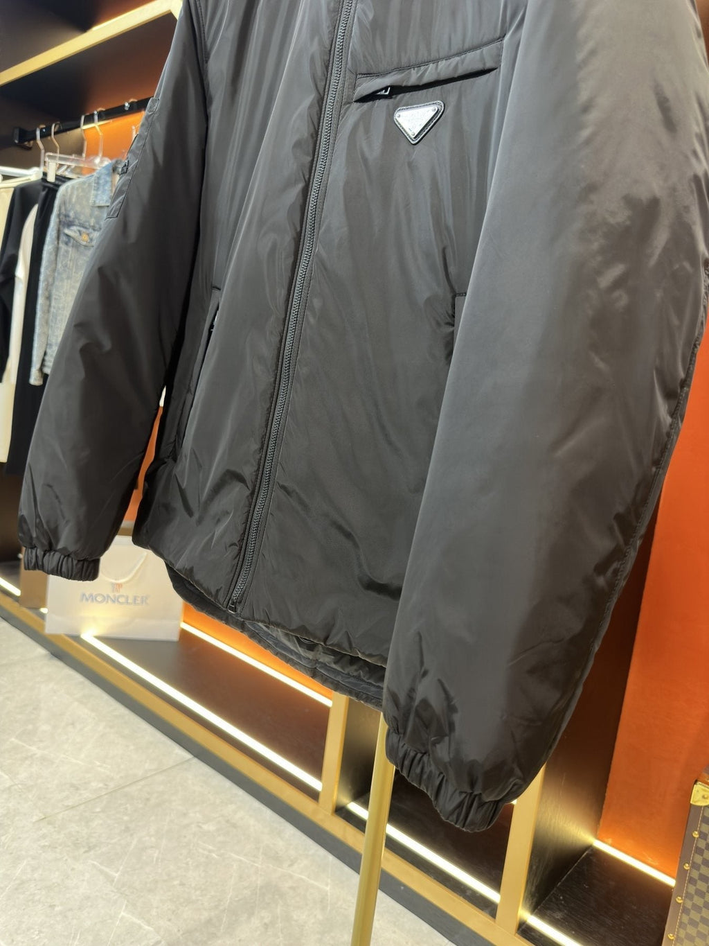 Prada Reversible Hooded Short Down Jacket — detail