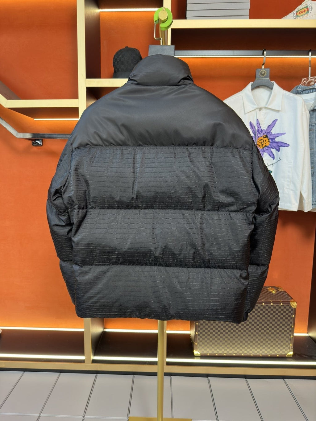 Prada Black Tonal Panel Puffer Jacket — back