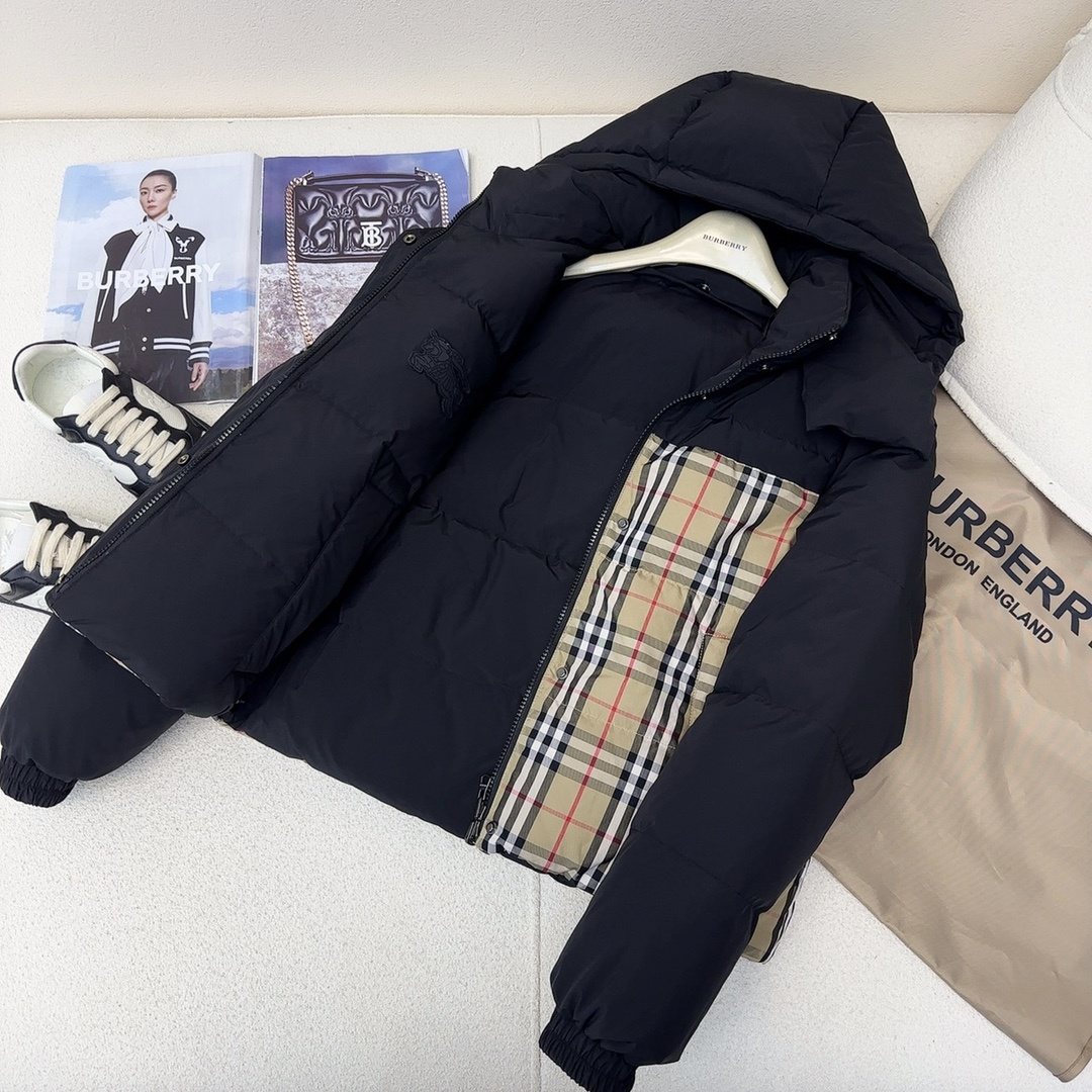 Burberry Checked-Panel Hooded Puffer Jacket — front