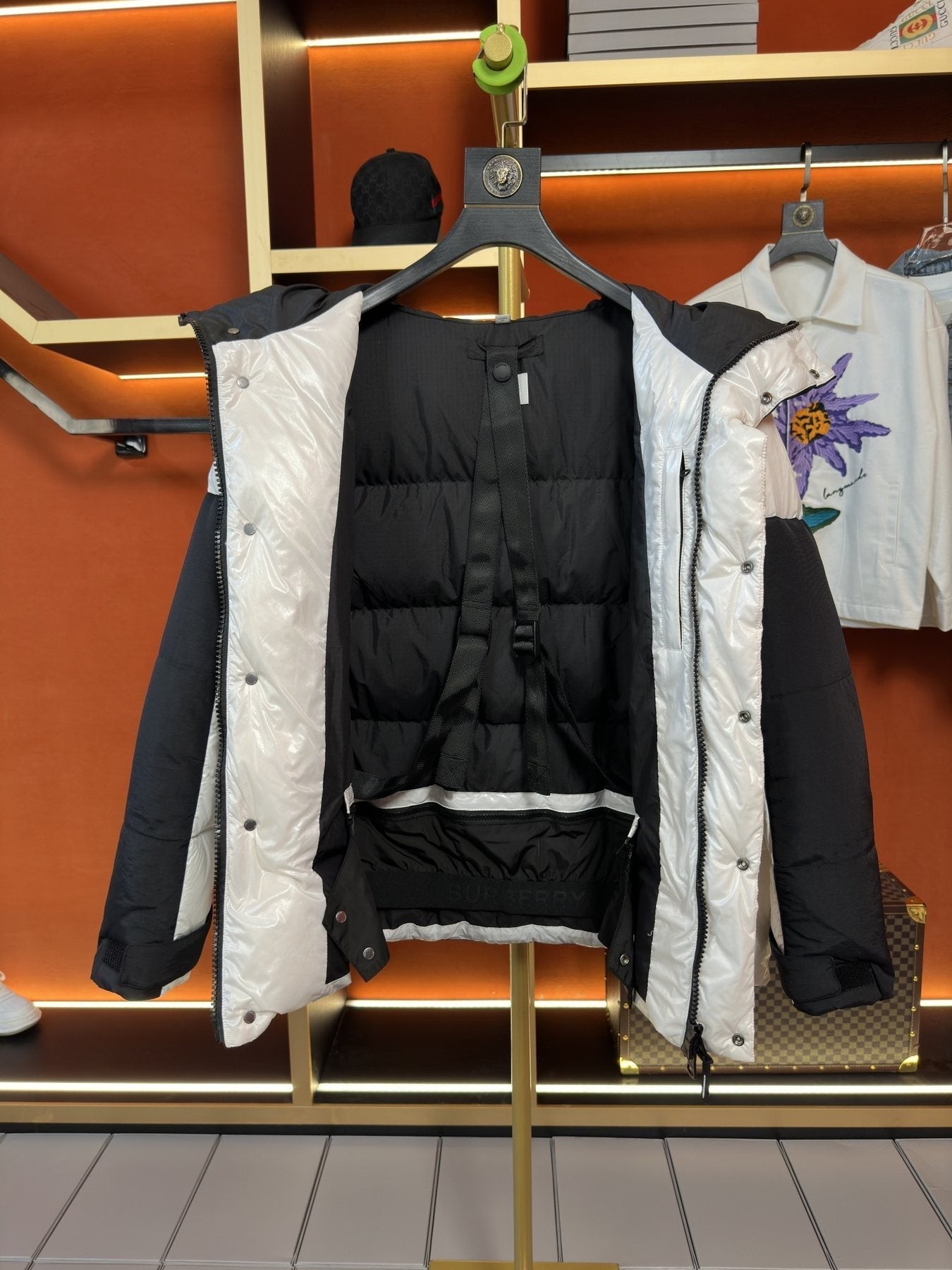 Burberry Hooded Color-Block Puffer Jacket — detail