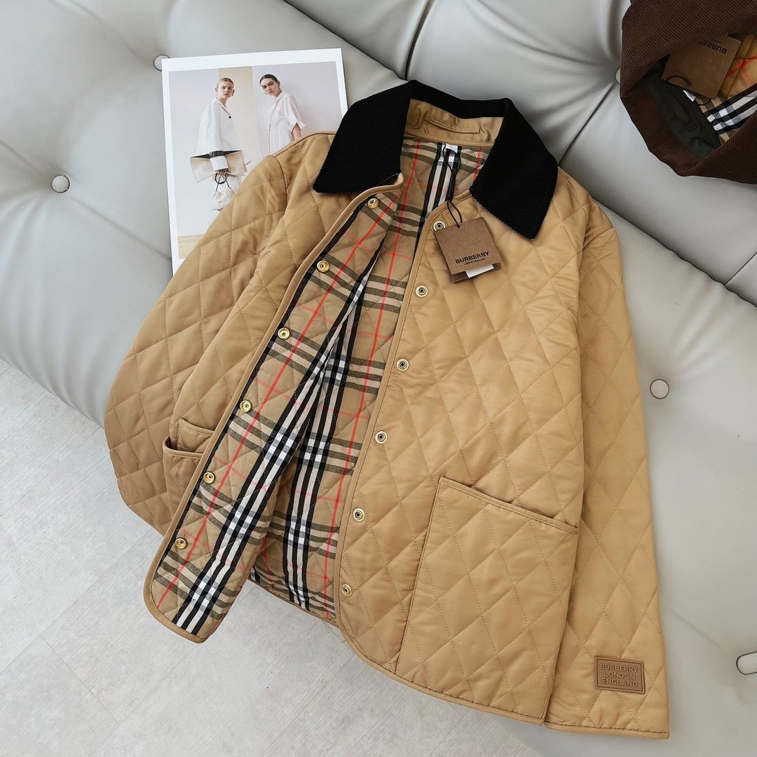 Burberry Diamond-Quilted Corduroy-Collar Jacket — hero