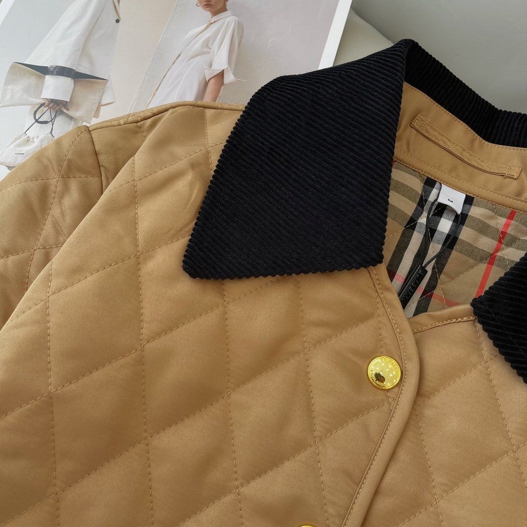 Burberry Diamond-Quilted Corduroy-Collar Jacket — detail