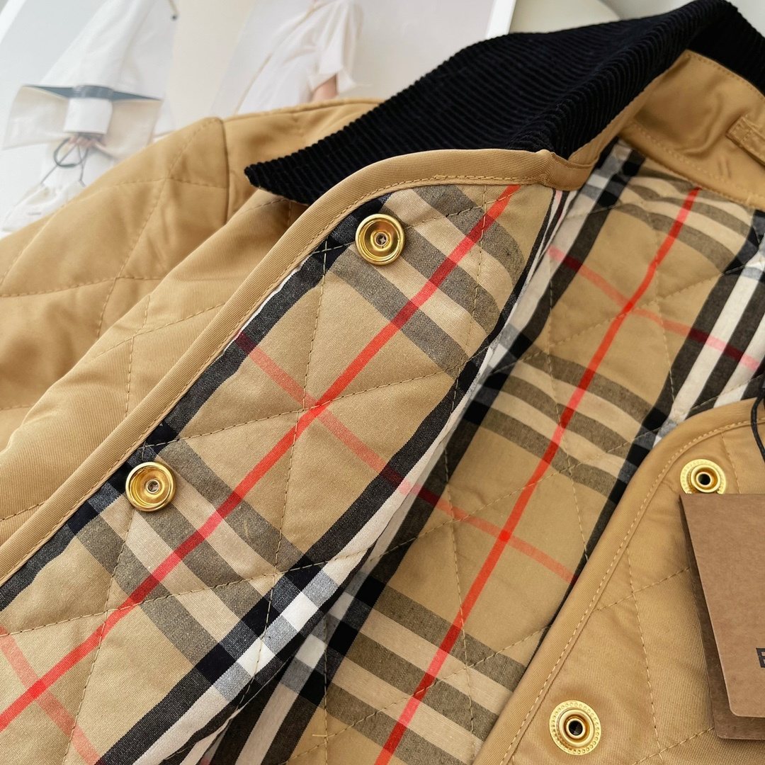 Burberry Diamond-Quilted Corduroy-Collar Jacket — detail
