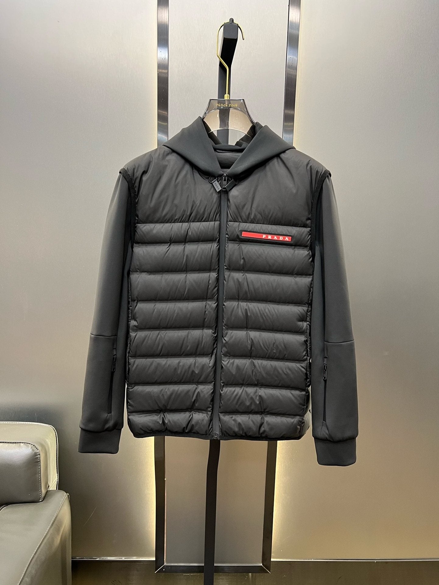 Prada Black Hooded Quilted Jacket — hero