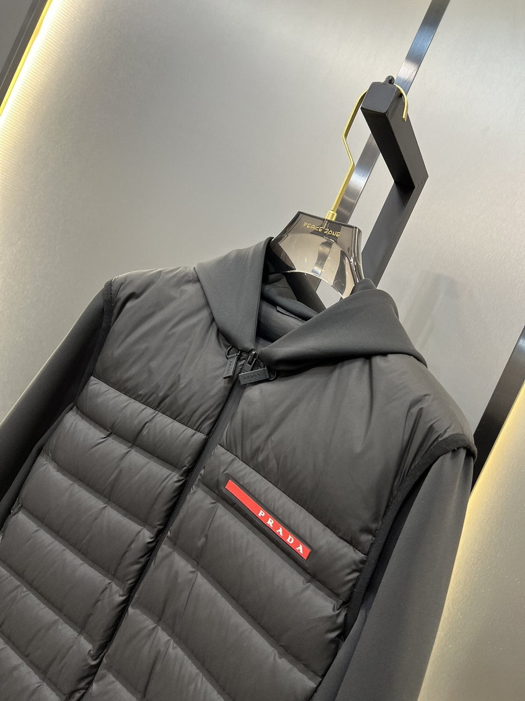 Prada Black Hooded Quilted Jacket — detail