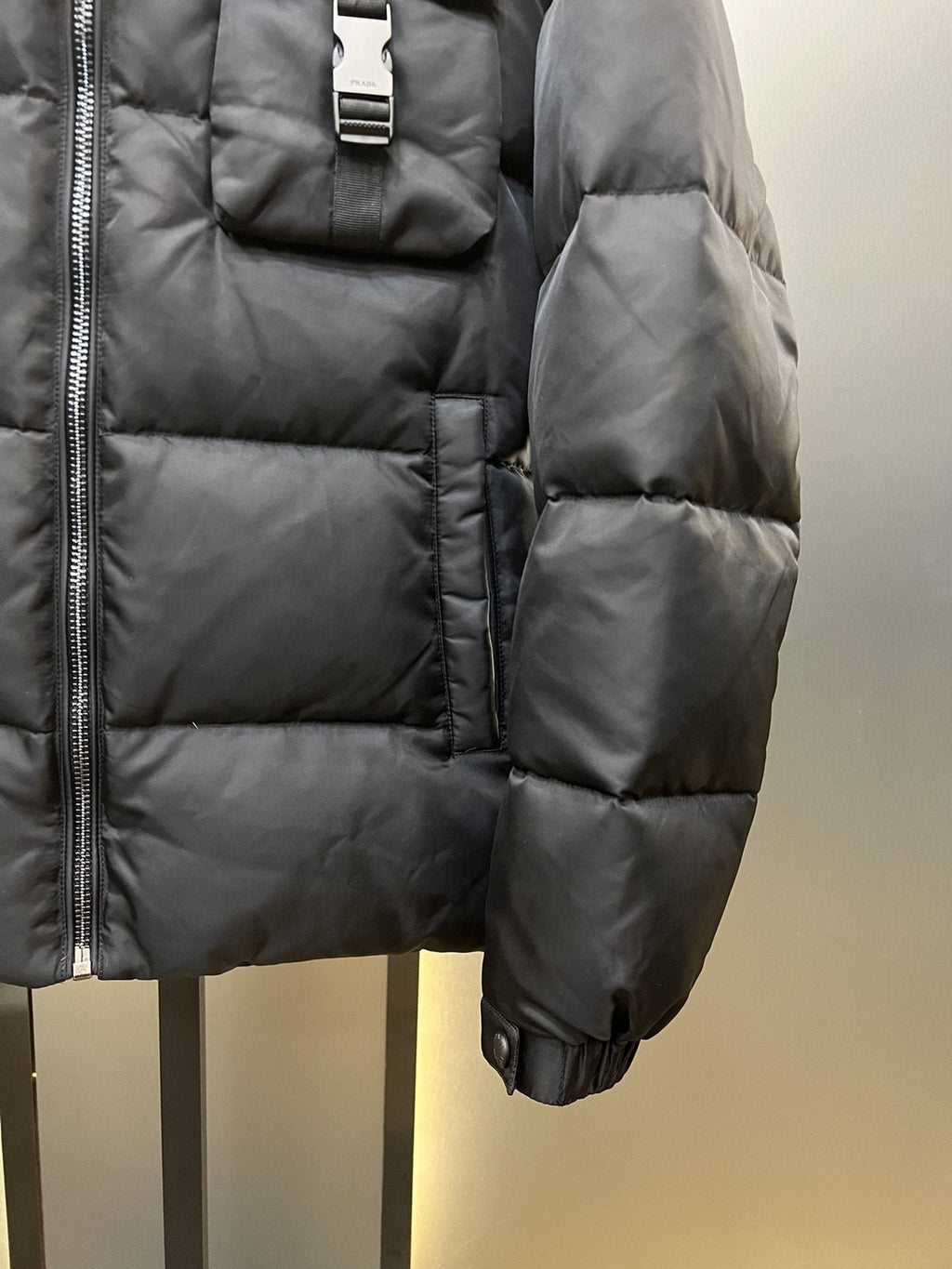 Prada Black Hooded Quilted Puffer Jacket — detail
