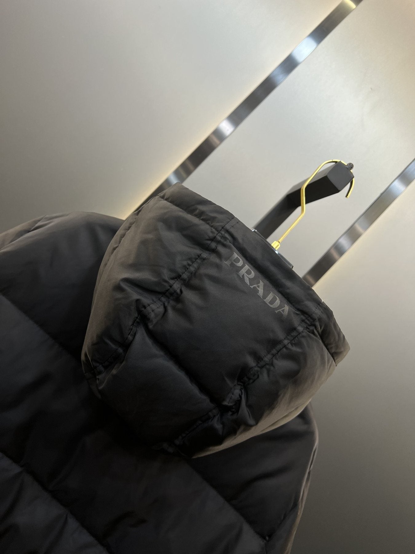 Prada Black Hooded Quilted Puffer Jacket — detail