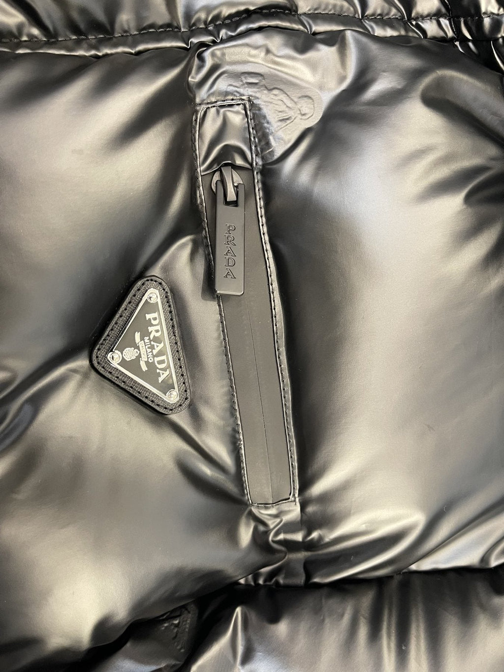 Prada Black Hooded Quilted Puffer Jacket — detail