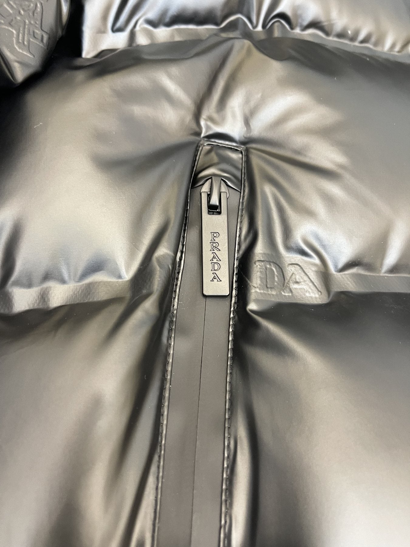 Prada Black Hooded Quilted Puffer Jacket — detail