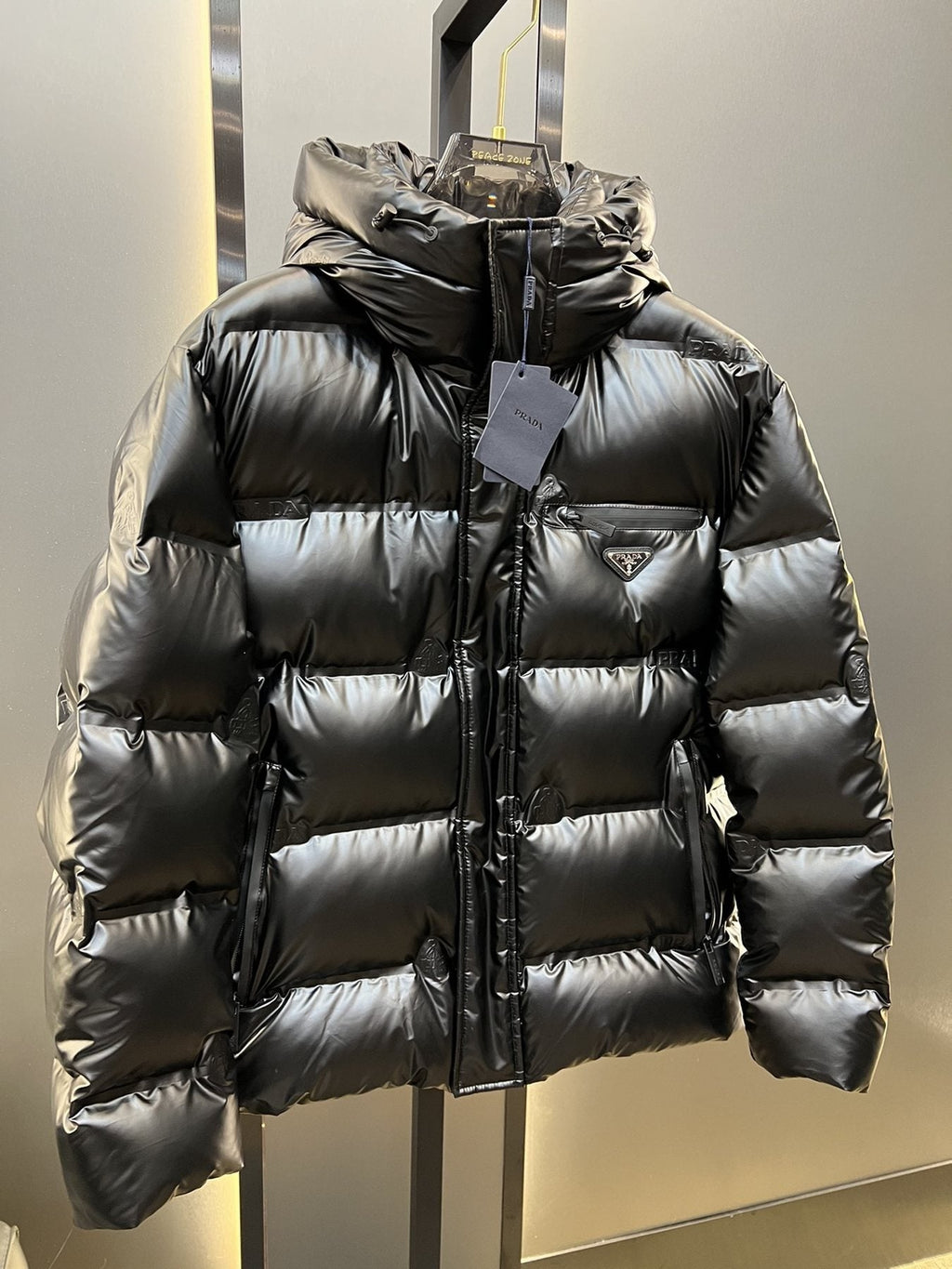 Prada Black Hooded Quilted Puffer Jacket — front