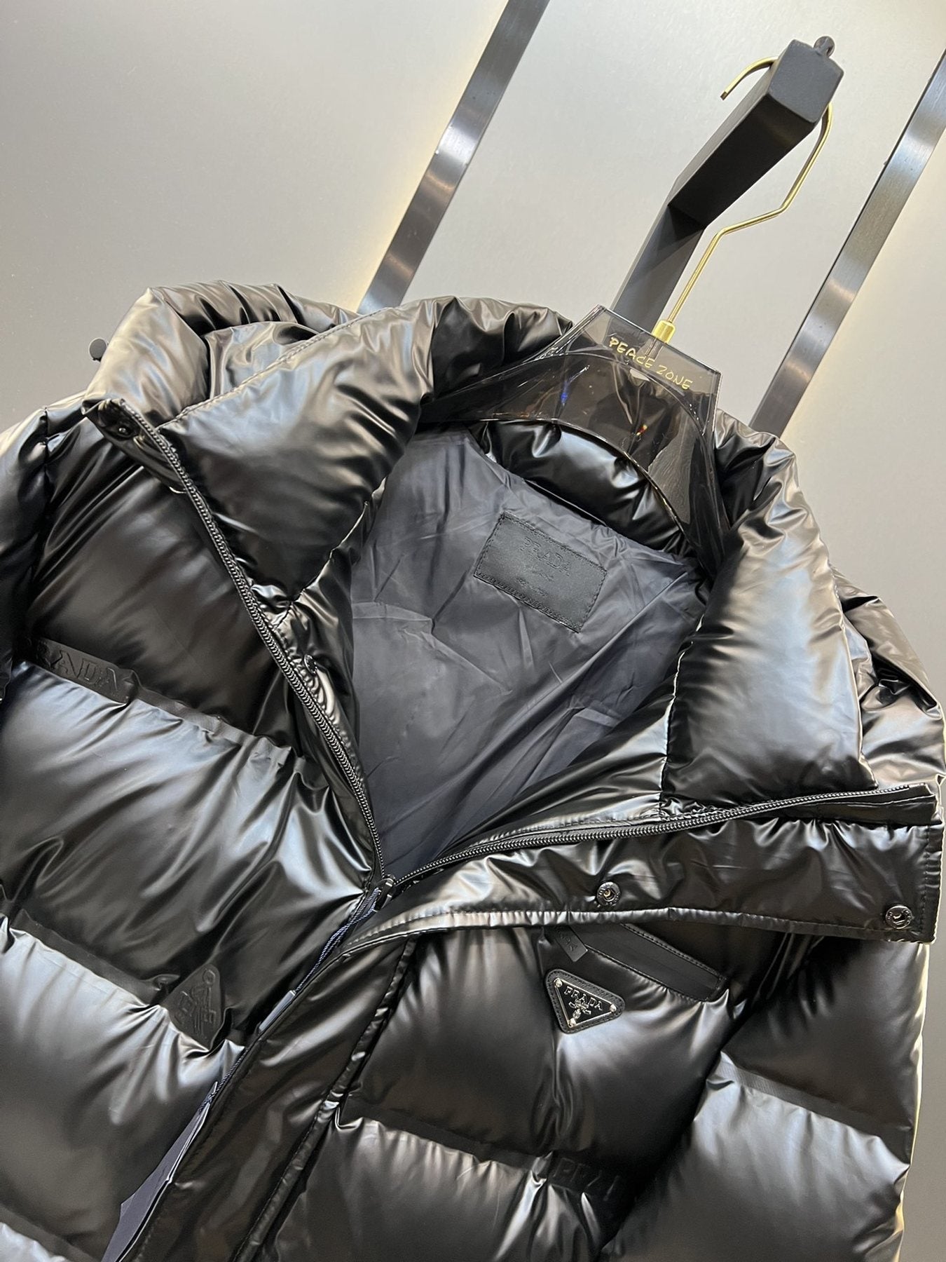 Prada Black Hooded Quilted Puffer Jacket — detail