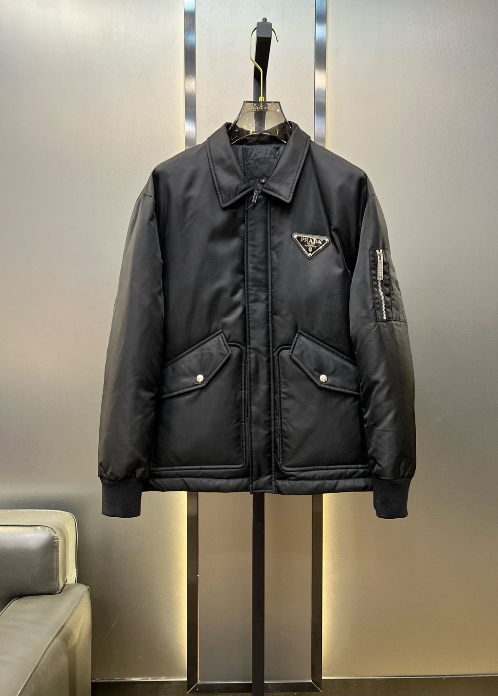 Prada Black Padded Zip-Front Puffer Jacket — hero