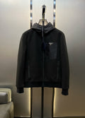 Prada Black Hooded Full-Zip Jacket with Triangle Chest Badge — hero