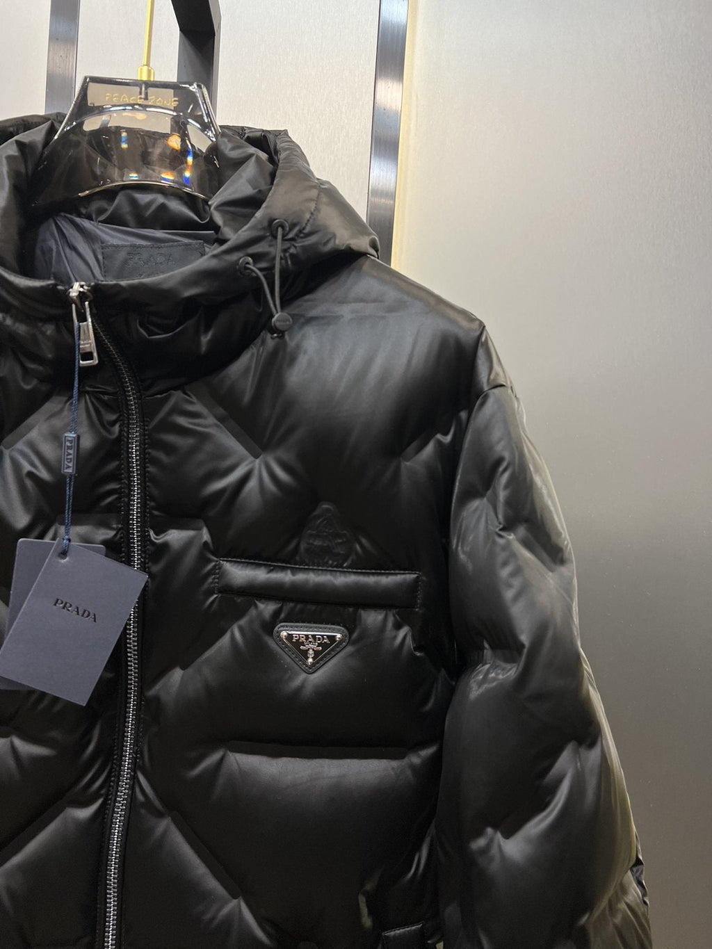 Prada Black Hooded Quilted Puffer Jacket — detail